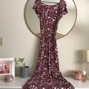 LOFT maxi floral dress in red and white